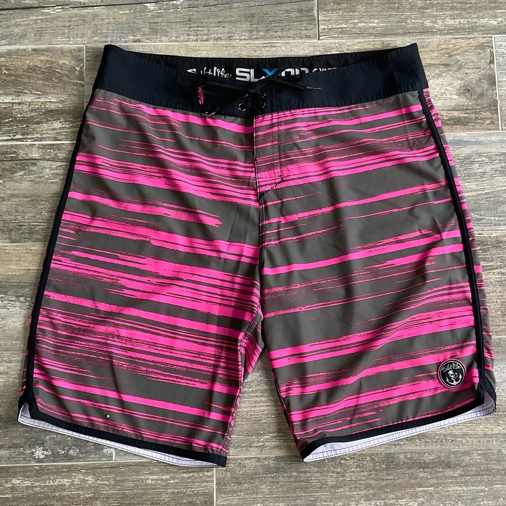 Men's Pink and Black Swim Shorts